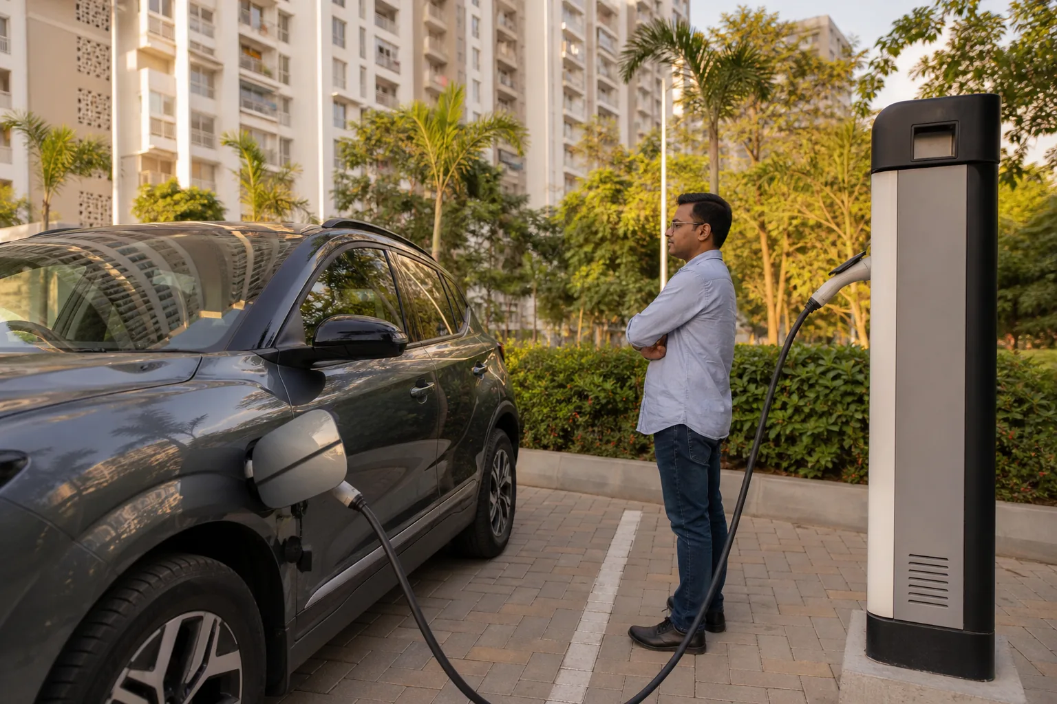 EV charging station at an Indian apartment complex