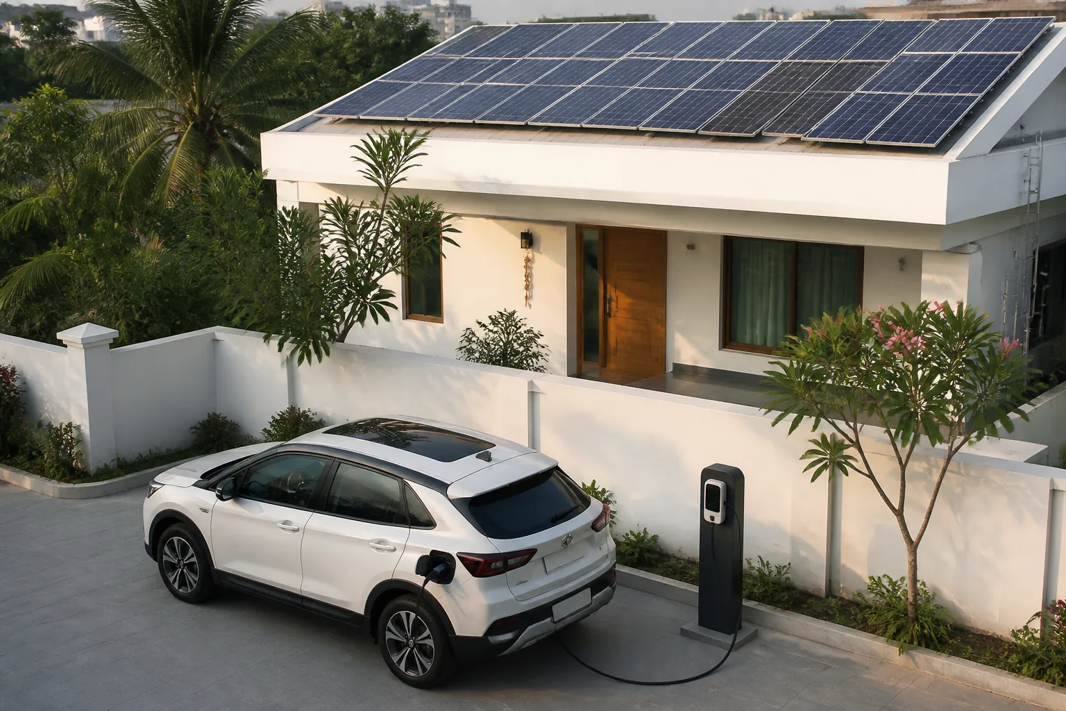 Indian home with rooftop solar and EV charging