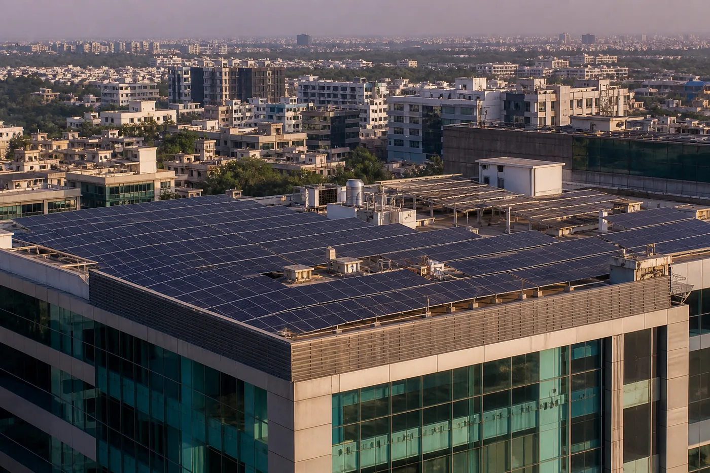 Commercial rooftop solar on an Indian building